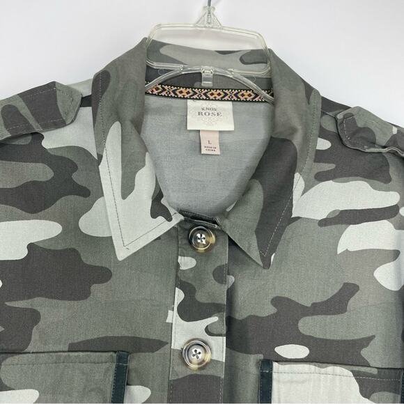 Knox Rose camo peplum button down lightweight jacket size Large - Picture 2 of 12